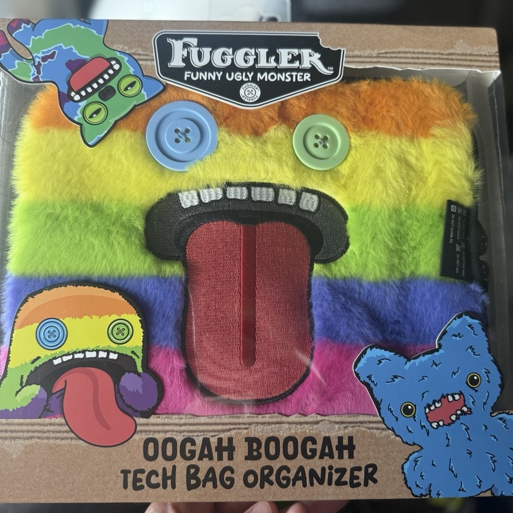 Fuggler Oogah Boogah Tech Bag Organizer Furry Plush Zipper Case Rainbow New 2026